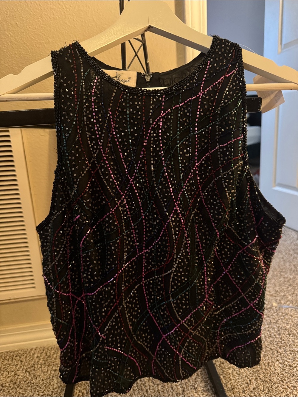 Vintage Laurence Kazar, size Large 90’s silk beaded top